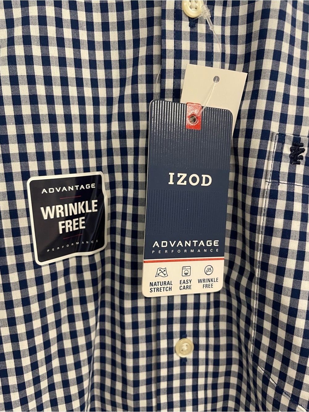 Izod Navy and White Gingham Button-Down Shirt NWT - Picture 3 of 4